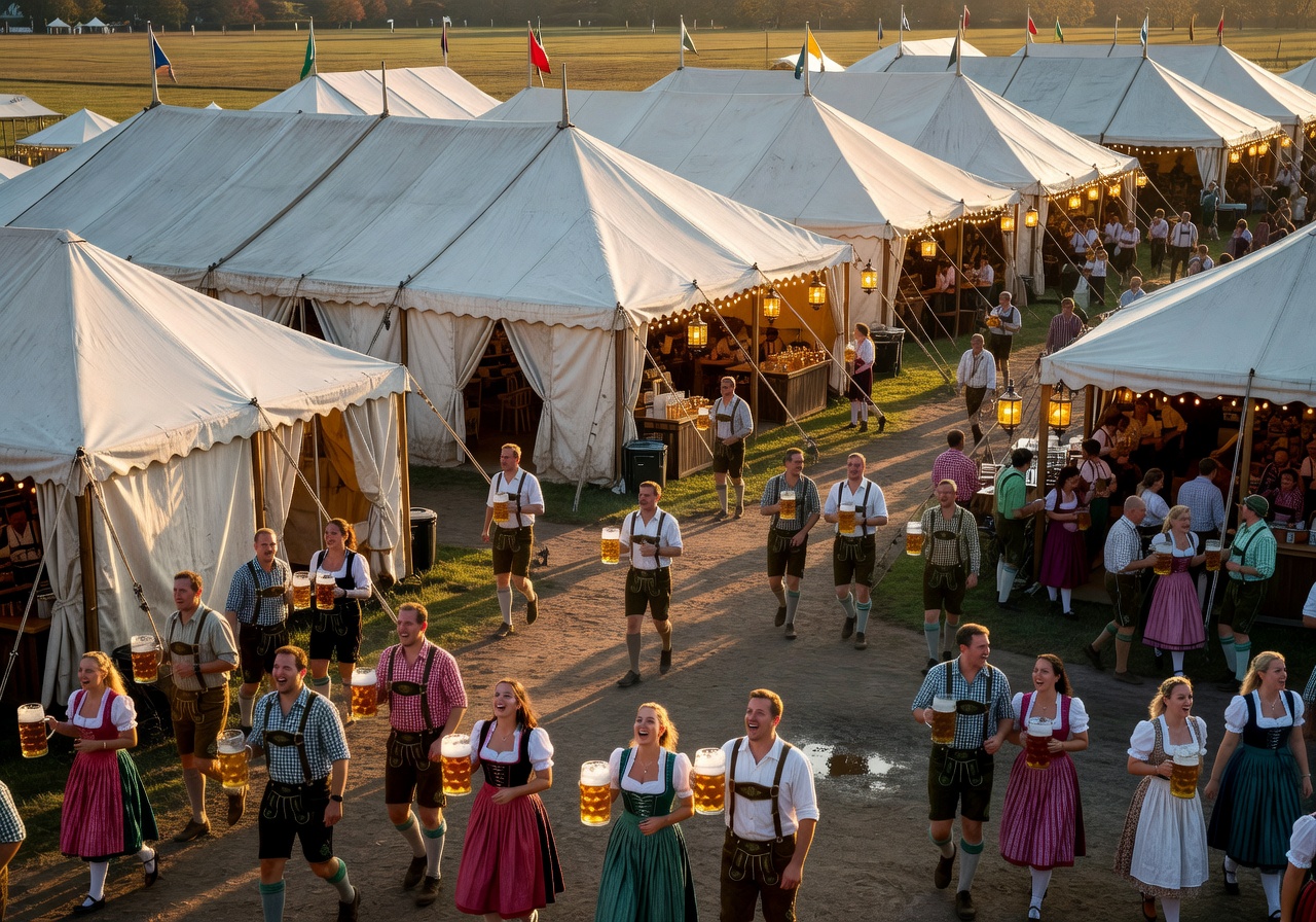 Oktoberfest beer tents at Theresienwiese grounds in Munich Germany